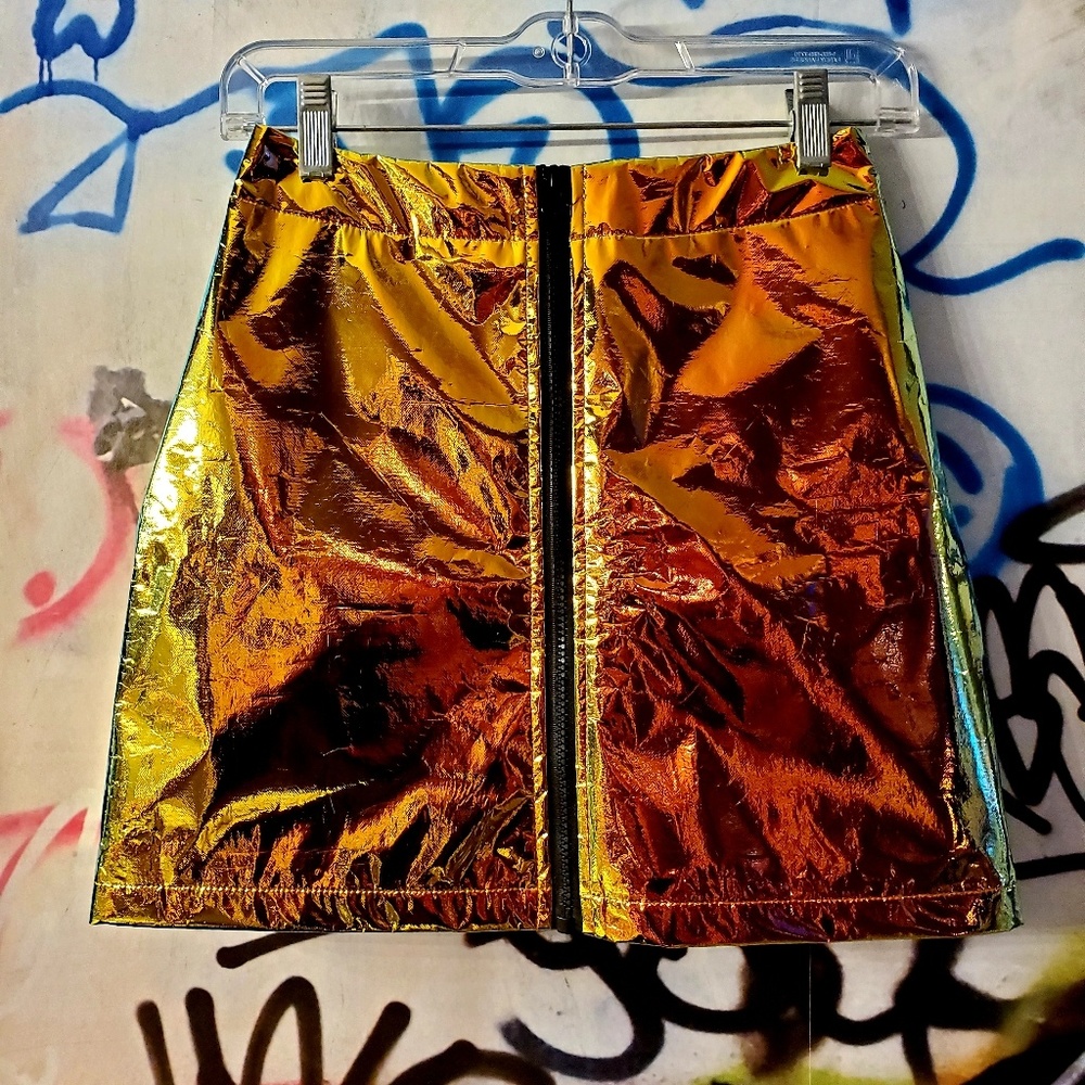 Jaded London Copper Crinkle Foil Mini Skirt